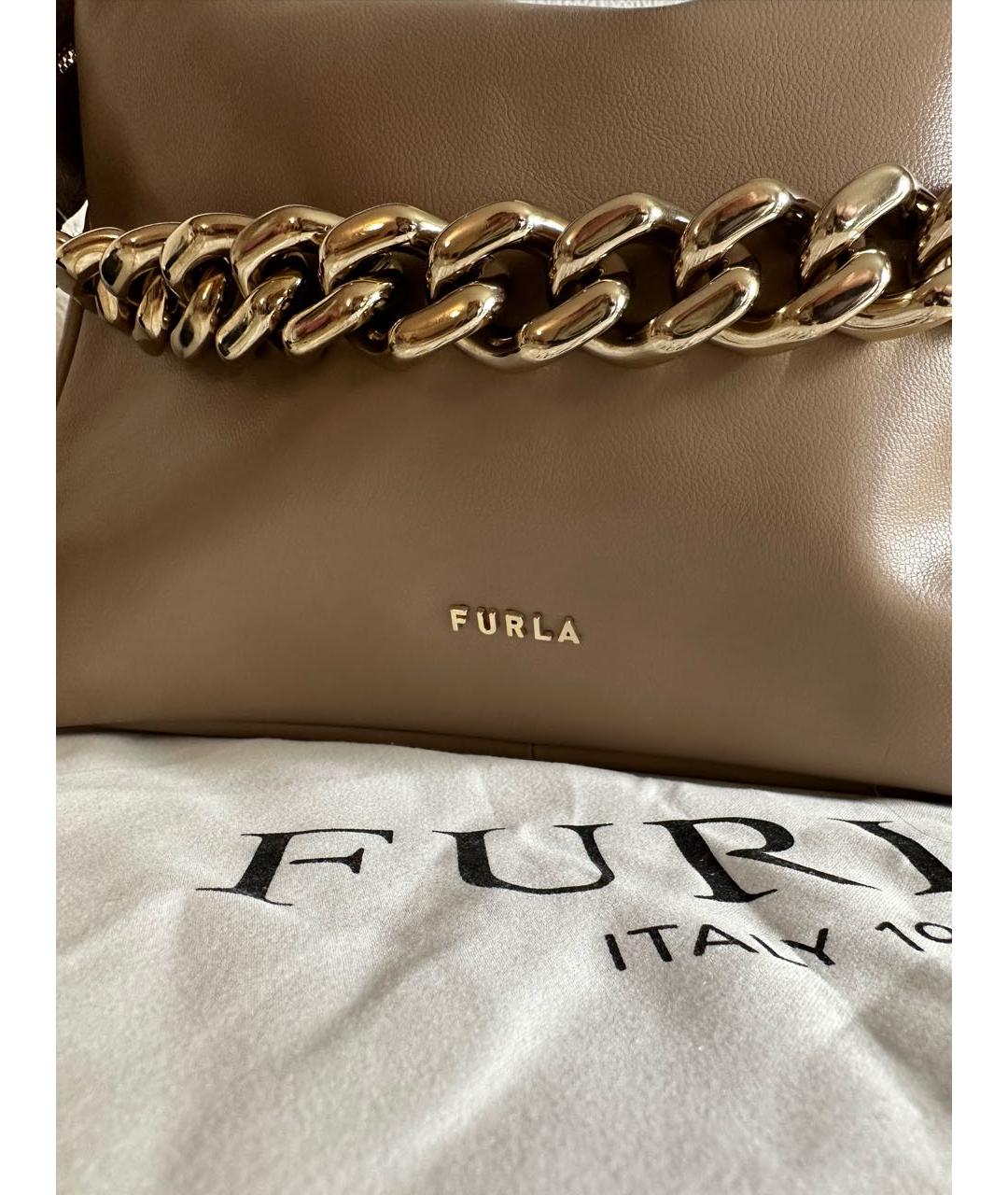 FURLA Бежевая кожаная сумка с короткими ручками, фото 3