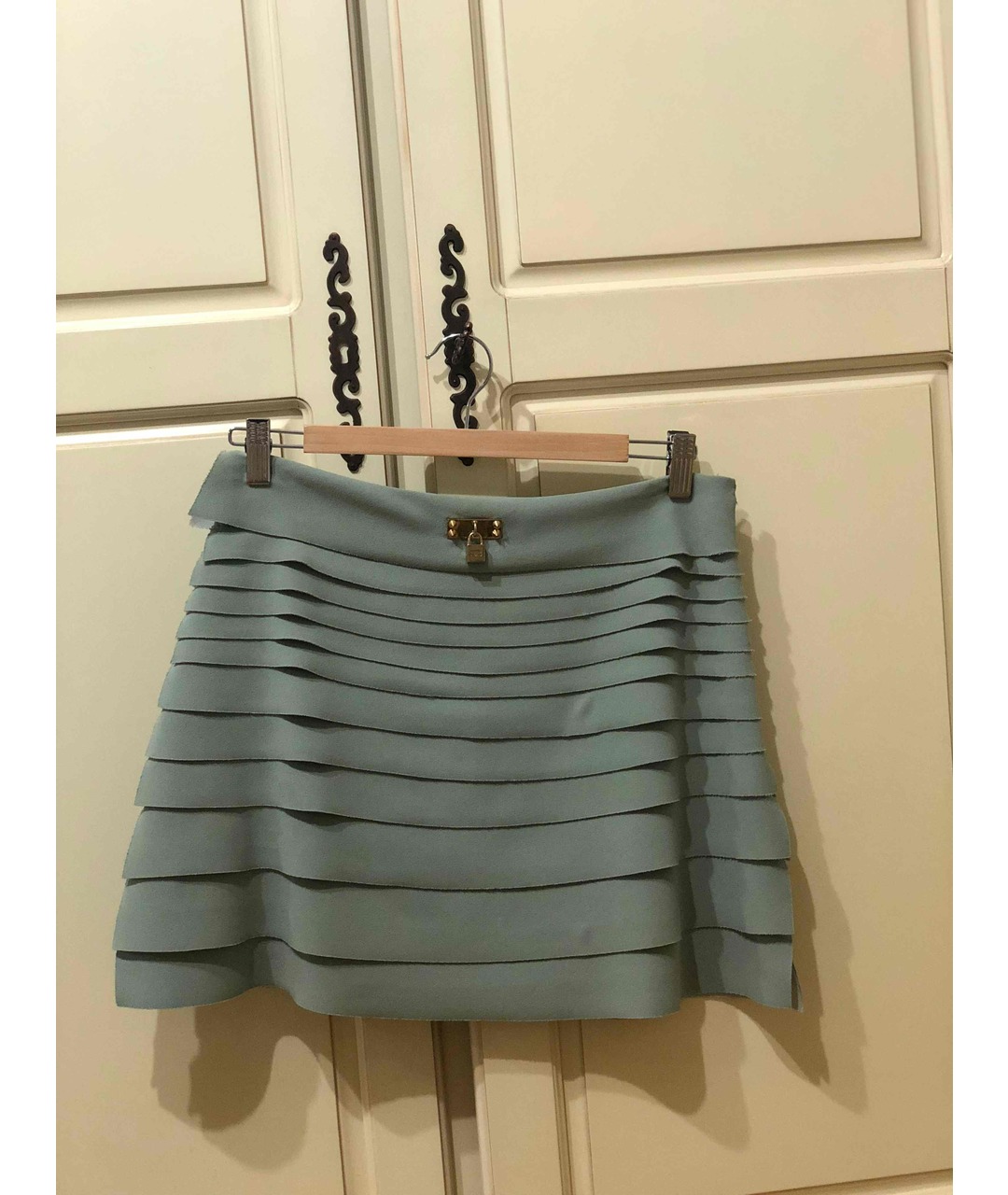 ELISABETTA FRANCHI Салатовая полиэстеровая юбка мини, фото 4