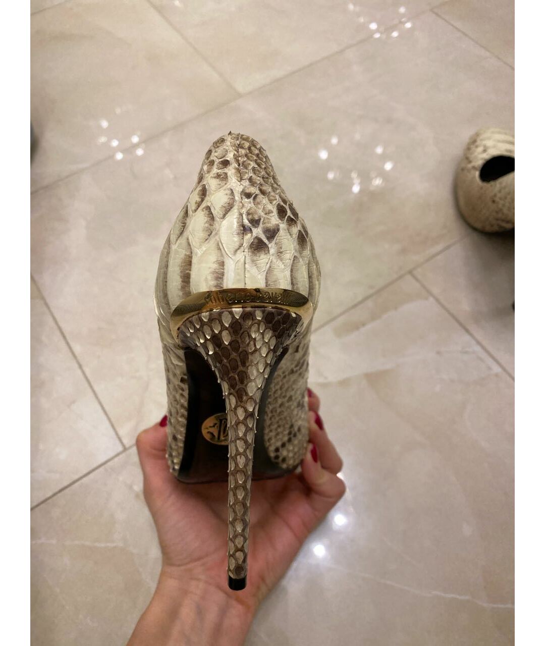 ROBERTO CAVALLI Бежевые туфли из экзотической кожи, фото 7