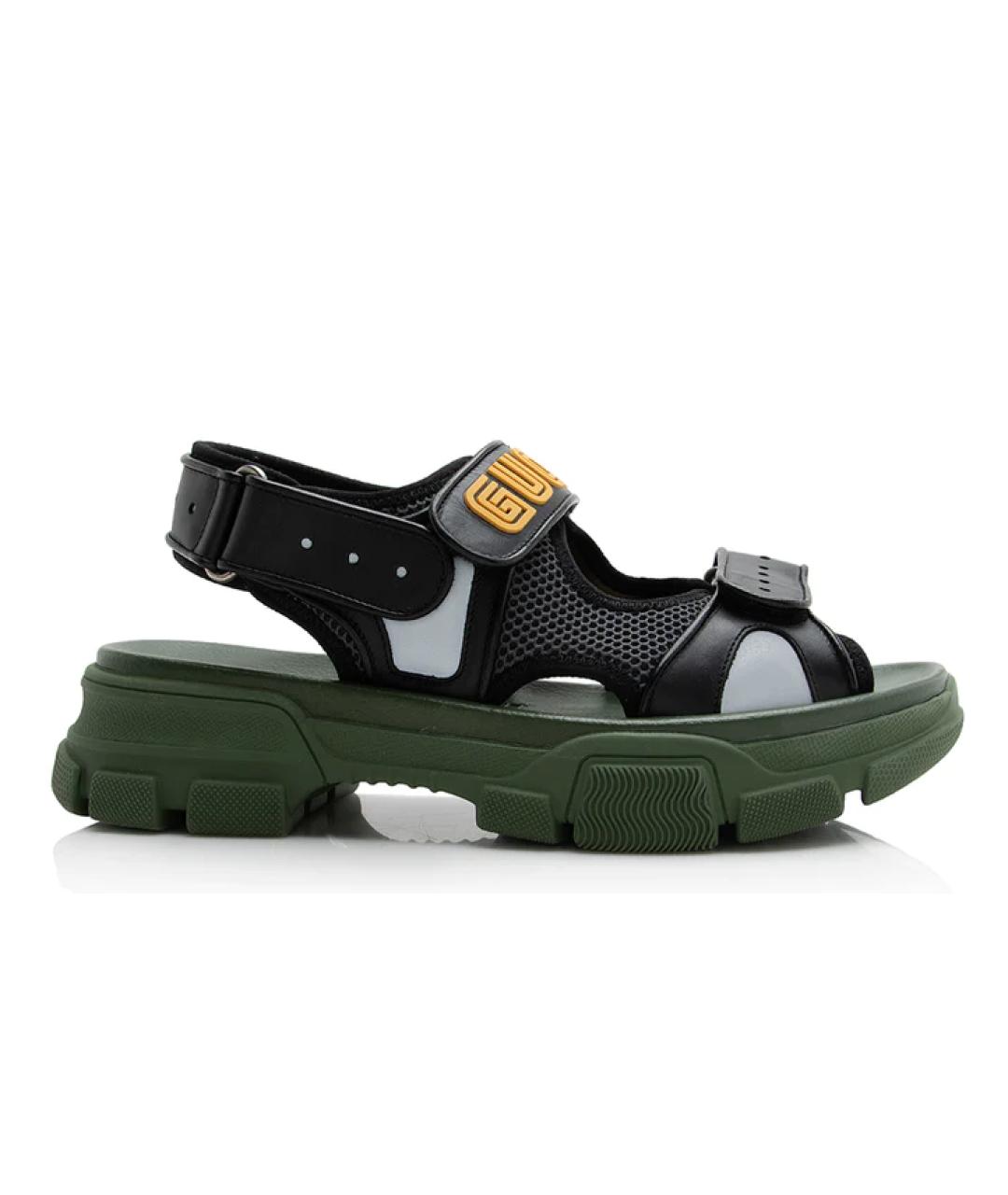 GUCCI Зеленые кожаные сандалии, фото 1
