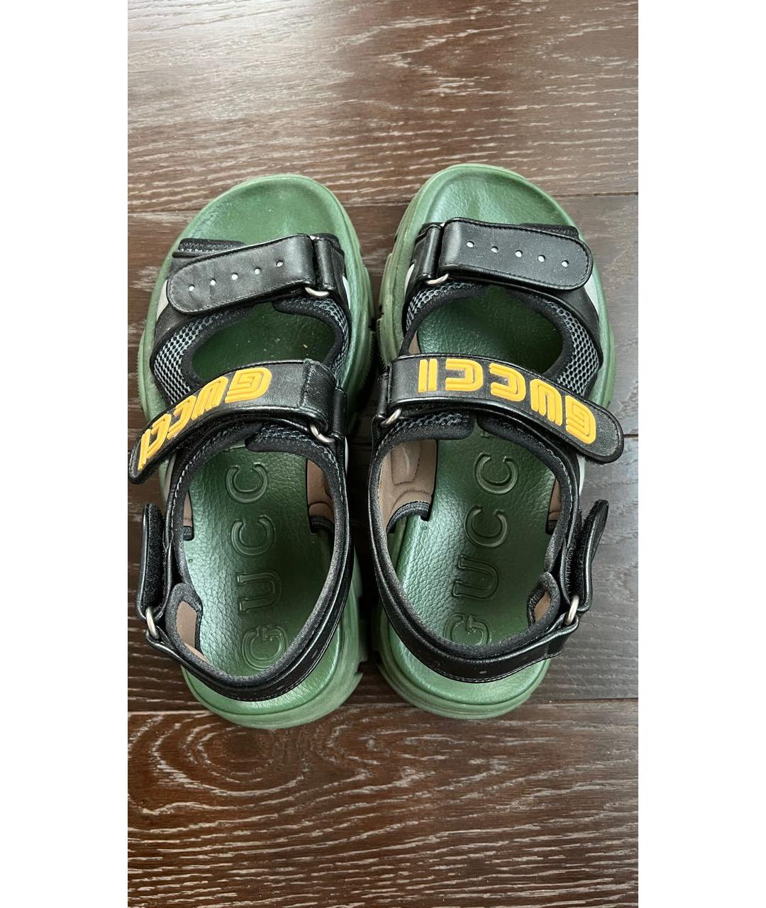 GUCCI Зеленые кожаные сандалии, фото 4