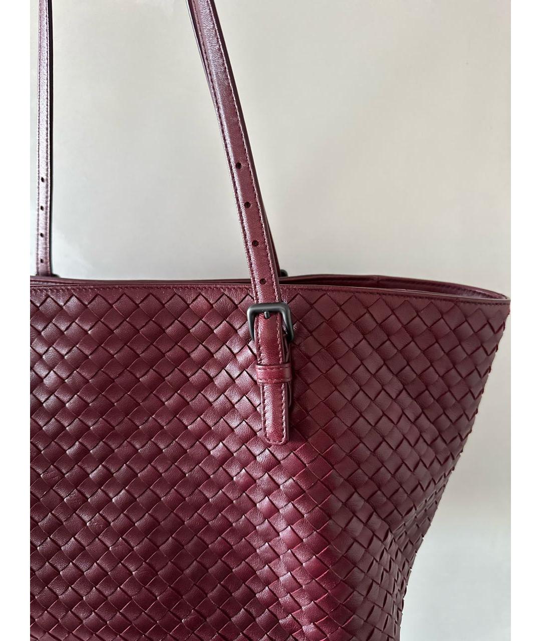 BOTTEGA VENETA Бордовая кожаная сумка тоут, фото 5