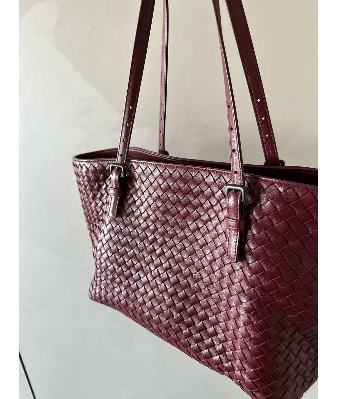 BOTTEGA VENETA Бордовая кожаная сумка тоут, фото 6