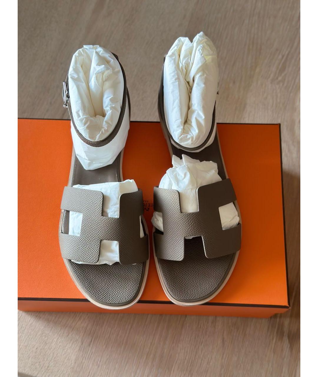 HERMES Коричневые кожаные сандалии, фото 3