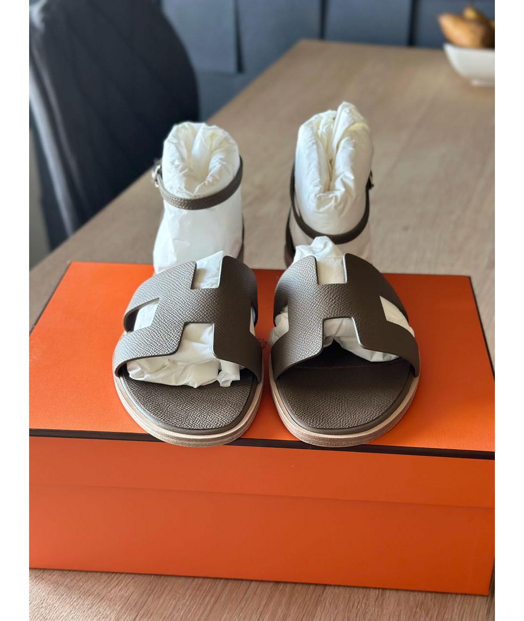 HERMES Коричневые кожаные сандалии, фото 2