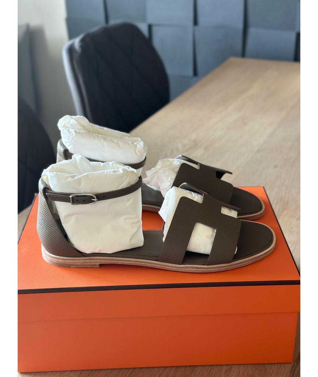 HERMES Коричневые кожаные сандалии, фото 6
