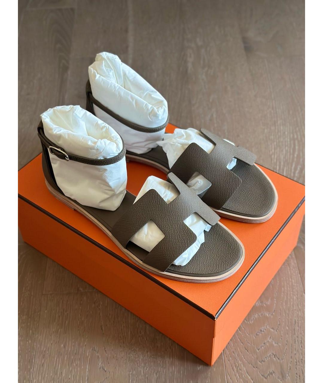 HERMES Коричневые кожаные сандалии, фото 5