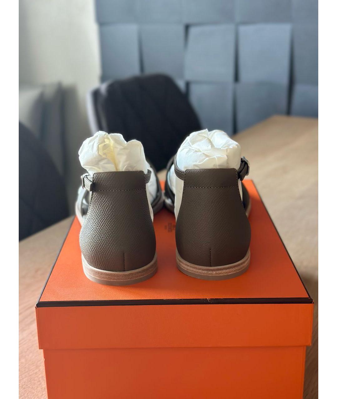 HERMES Коричневые кожаные сандалии, фото 4