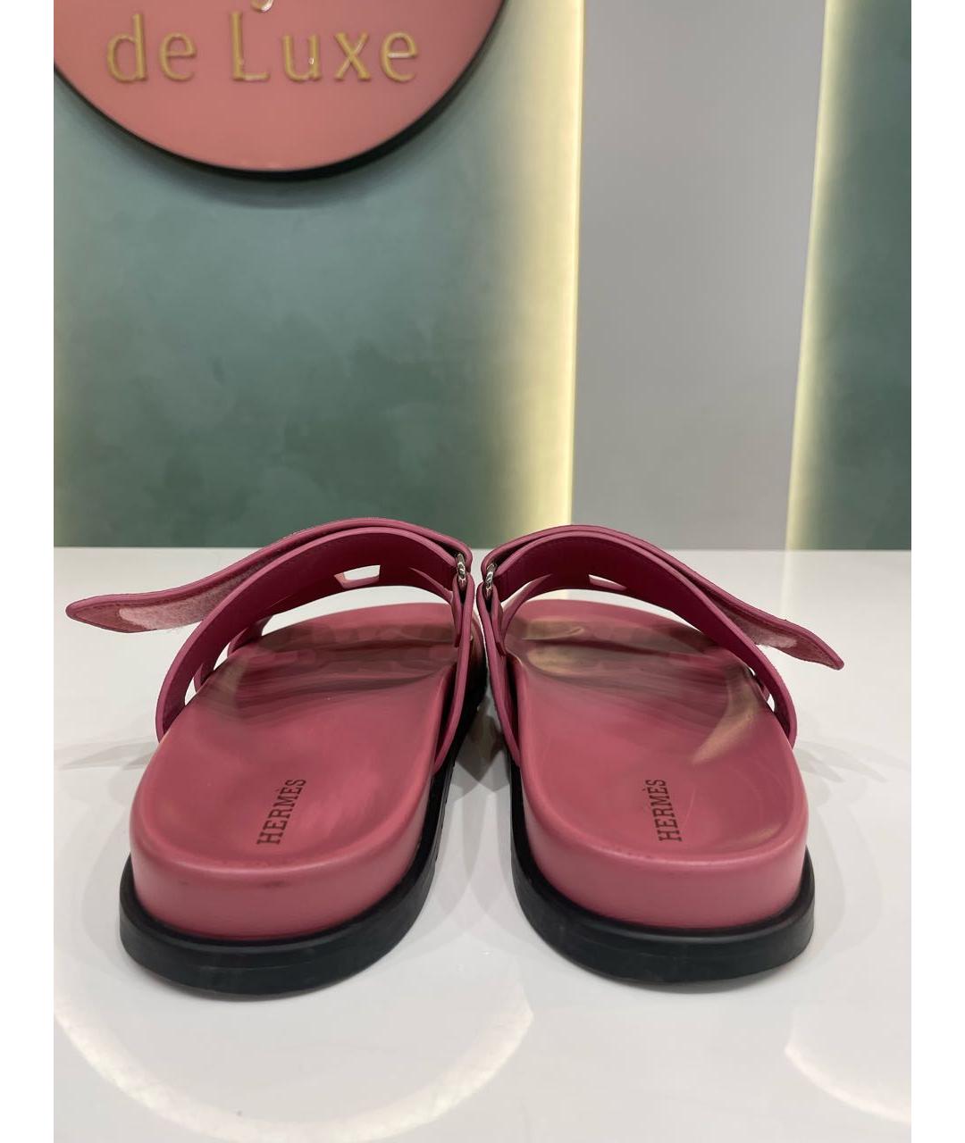 HERMES Коралловые замшевые шлепанцы, фото 3