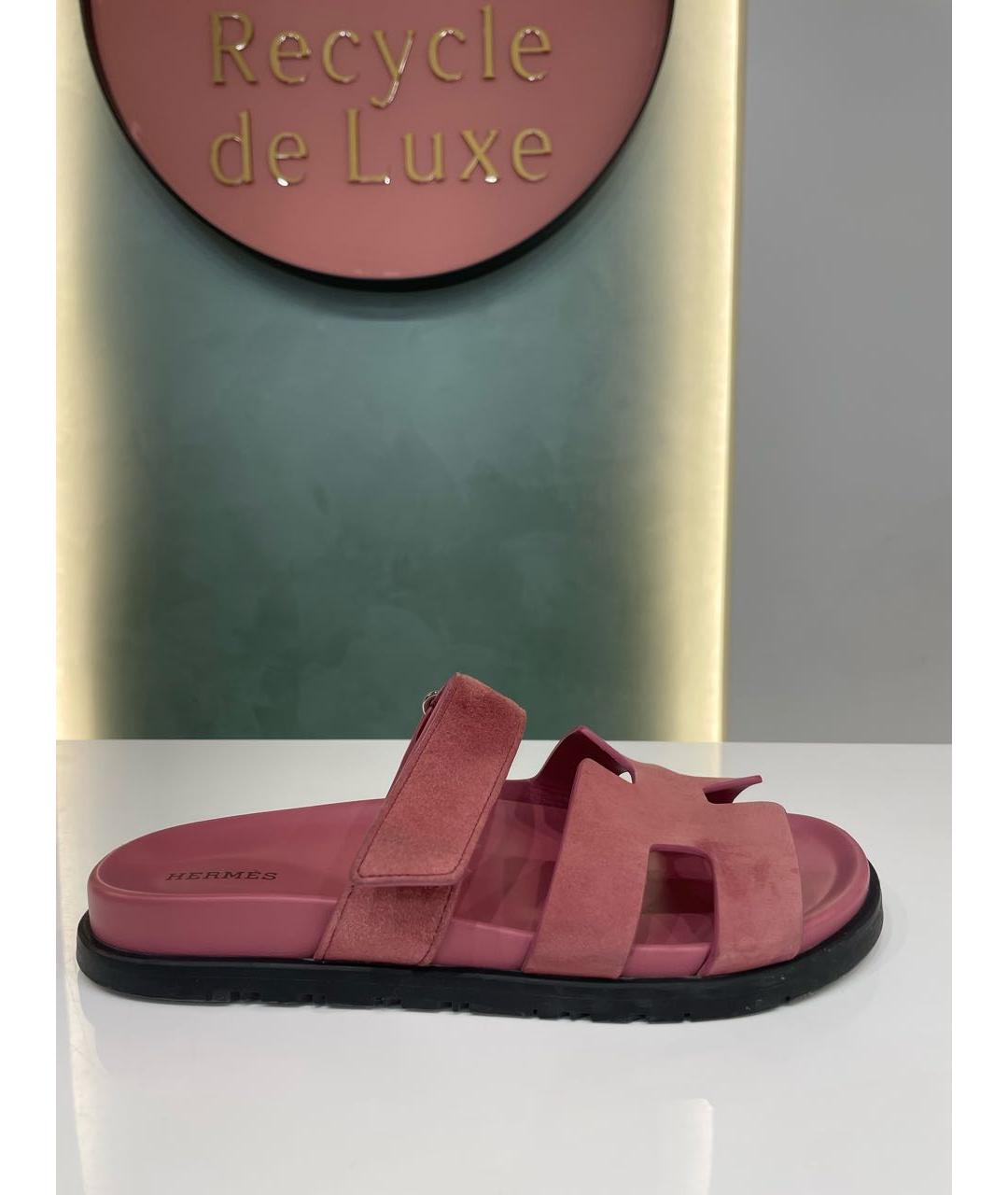 HERMES Коралловые замшевые шлепанцы, фото 9