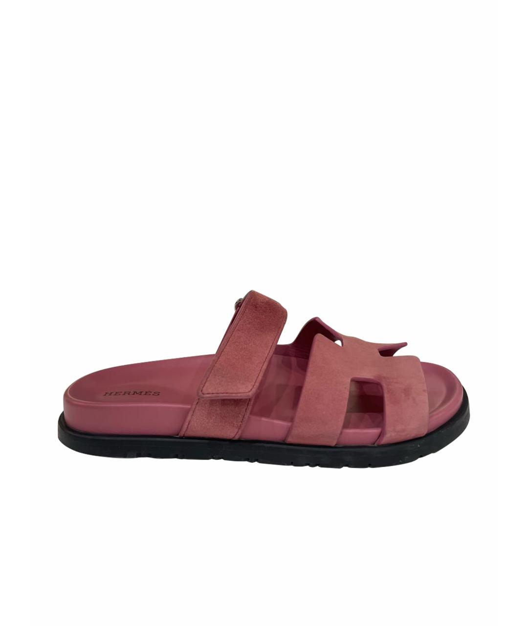 HERMES Коралловые замшевые шлепанцы, фото 1