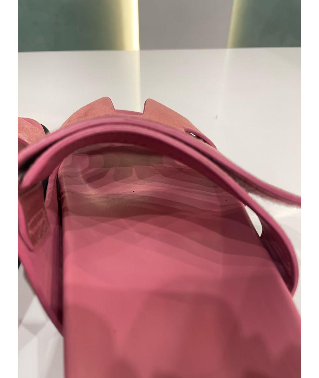 HERMES Коралловые замшевые шлепанцы, фото 5