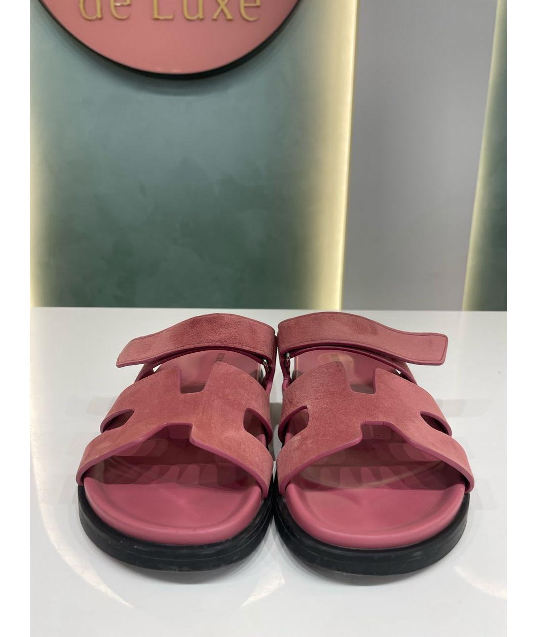 HERMES Коралловые замшевые шлепанцы, фото 2