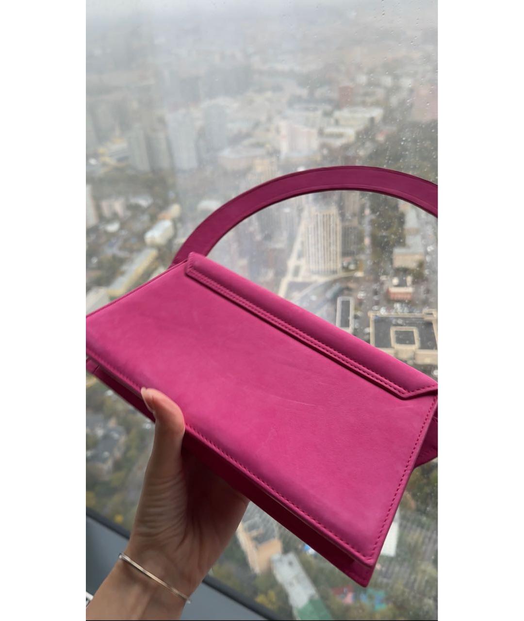 JACQUEMUS Розовая замшевая сумка с короткими ручками, фото 5