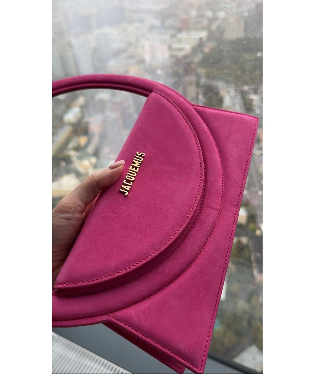 JACQUEMUS Розовая замшевая сумка с короткими ручками, фото 2