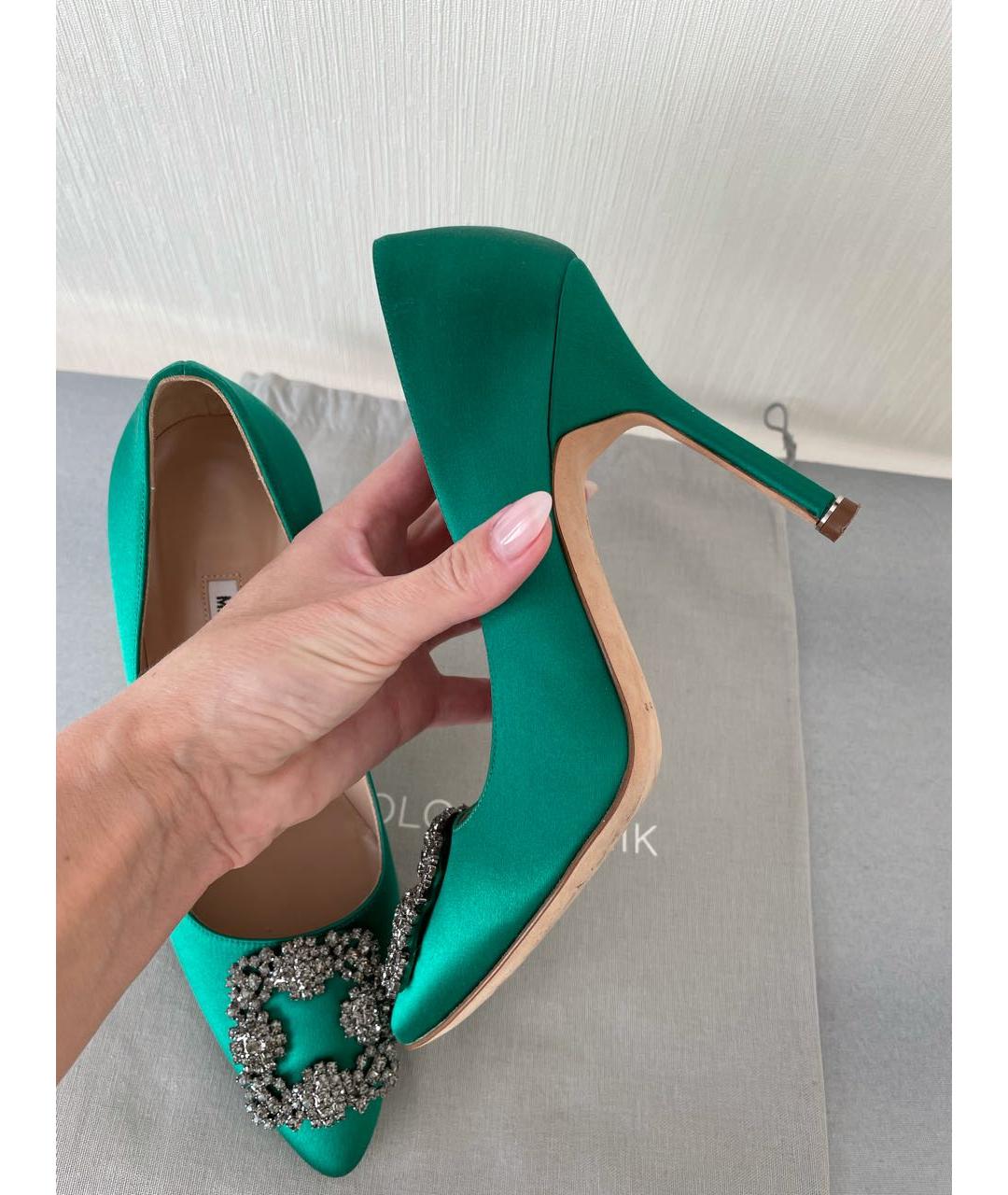 MANOLO BLAHNIK Зеленые текстильные туфли, фото 3