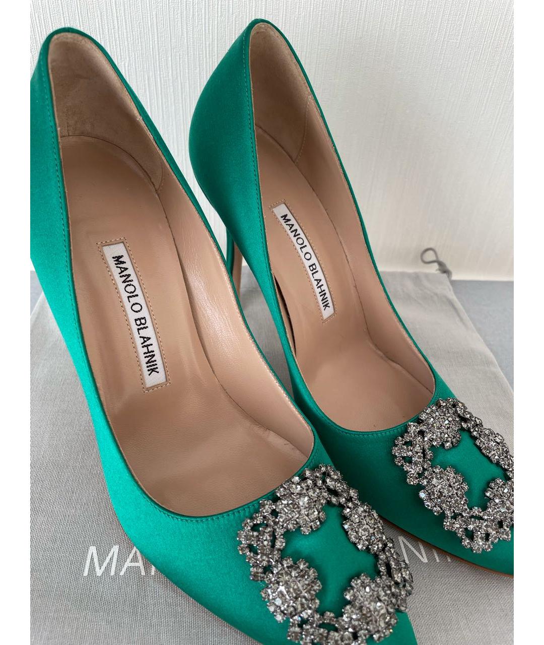 MANOLO BLAHNIK Зеленые текстильные туфли, фото 4