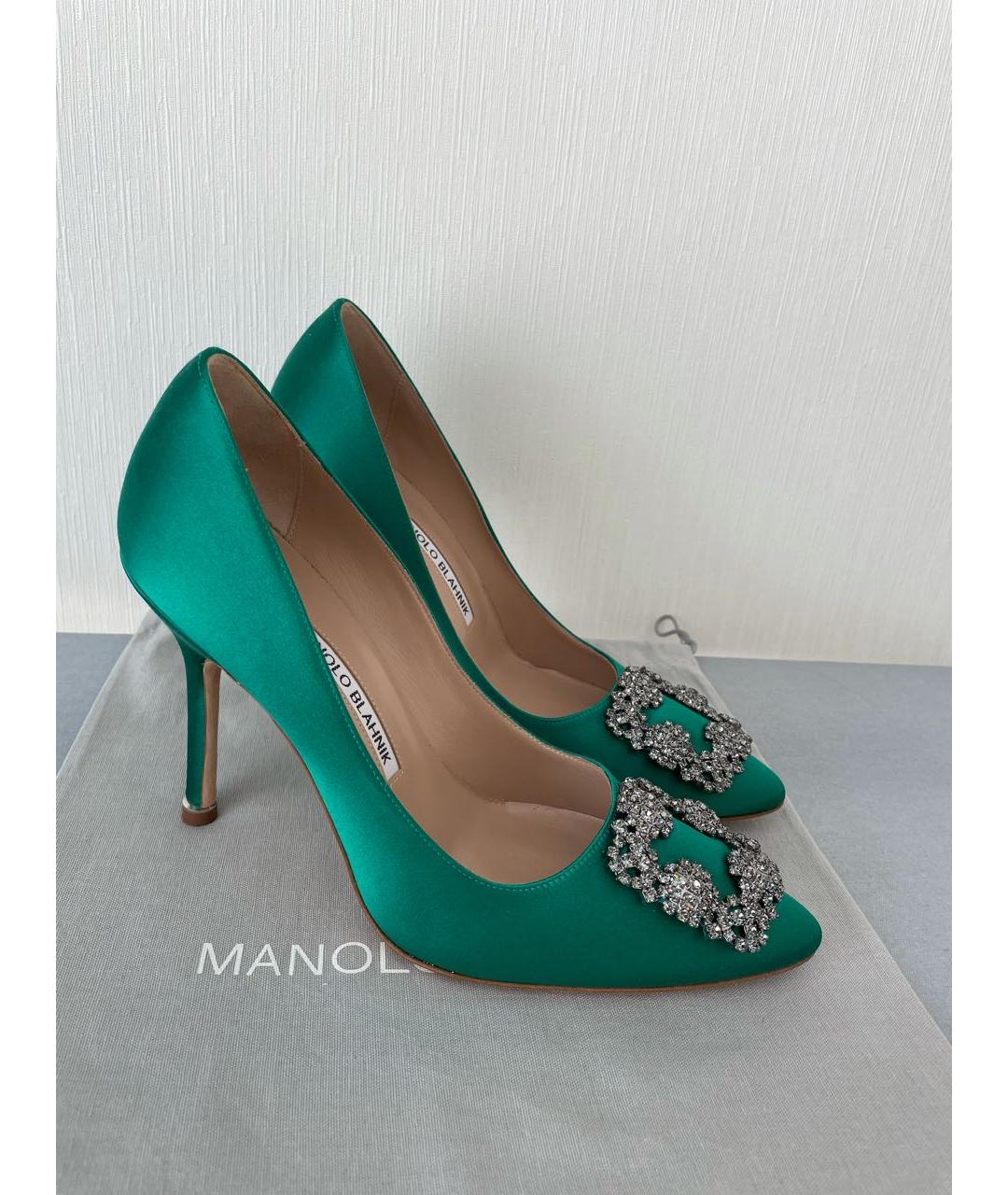 MANOLO BLAHNIK Зеленые текстильные туфли, фото 2