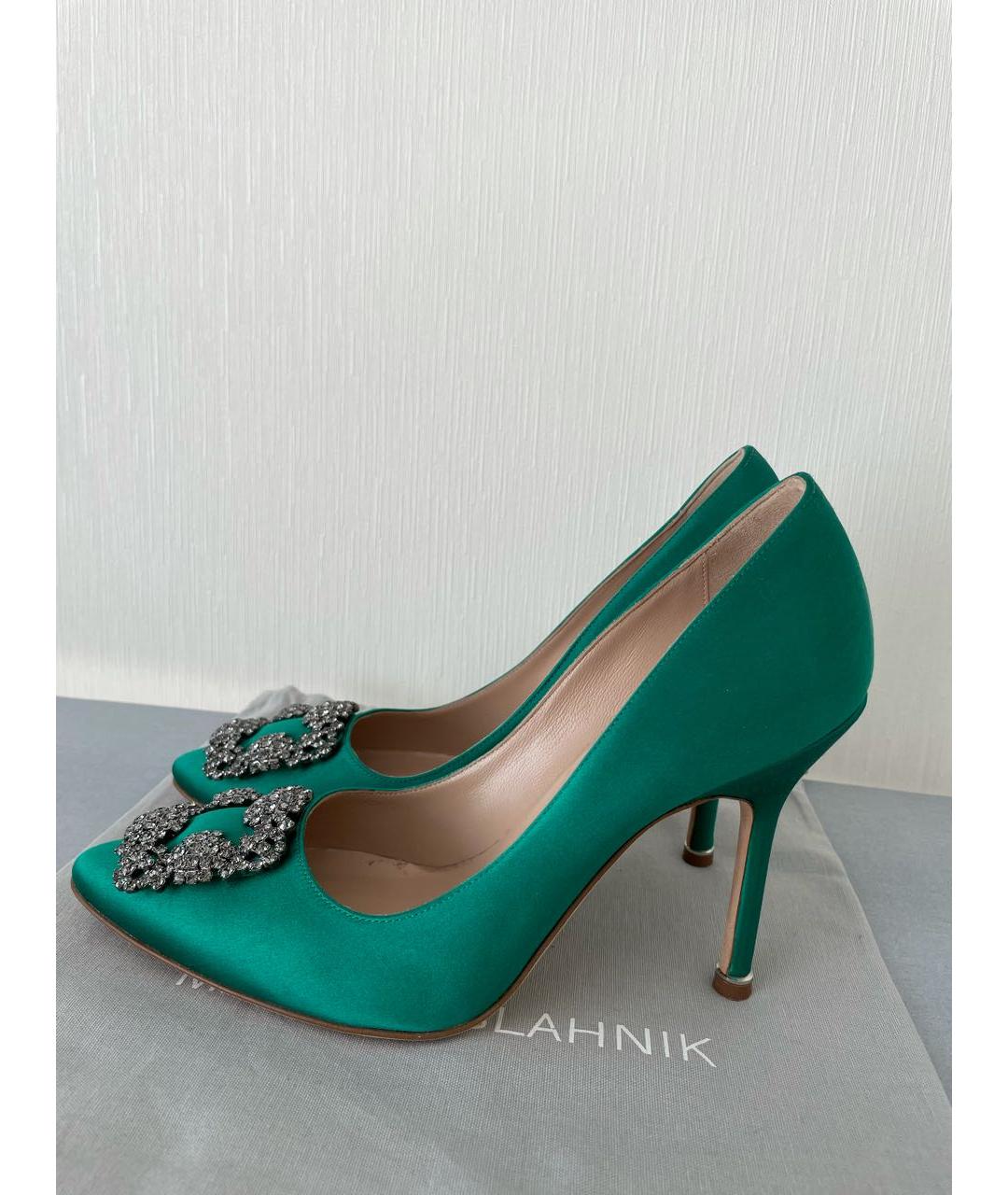 MANOLO BLAHNIK Зеленые текстильные туфли, фото 8