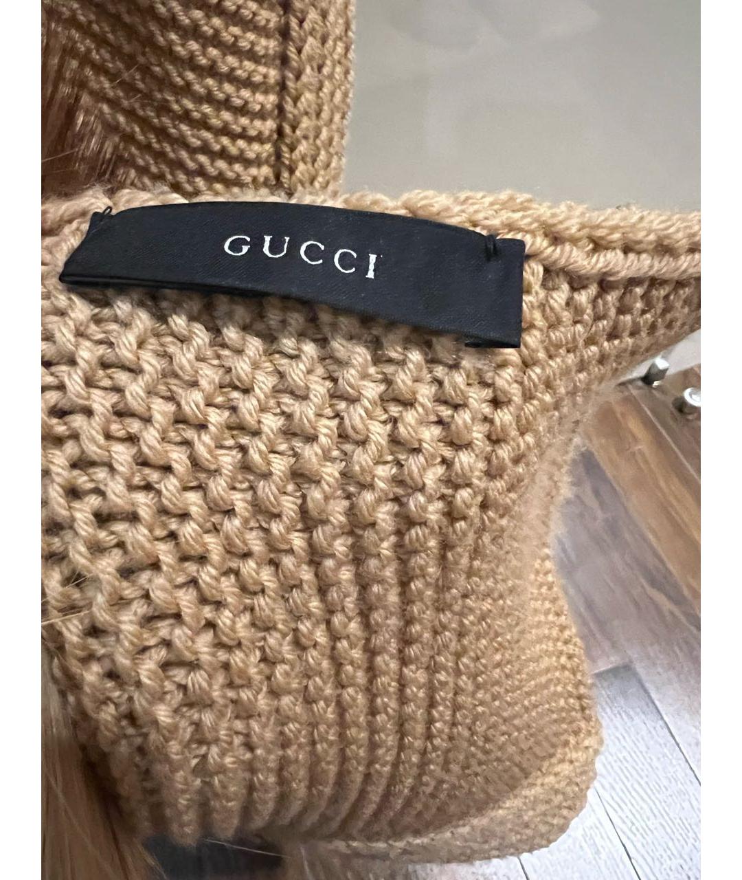 GUCCI Бежевый шерстяной шарф, фото 2