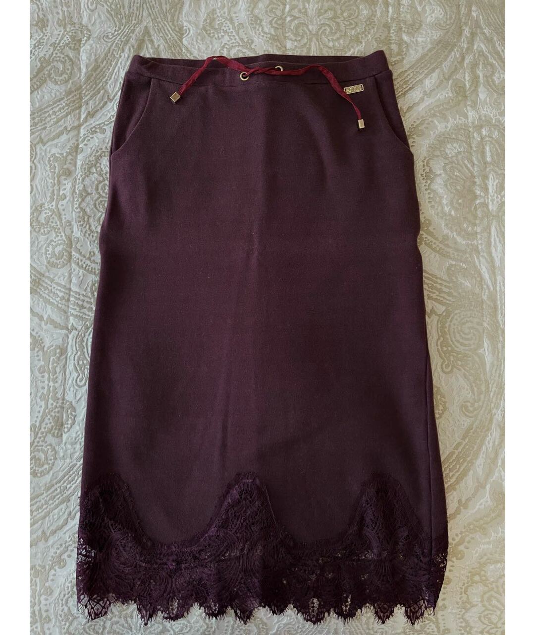 TWIN-SET Бордовая хлопковая юбка миди, фото 8