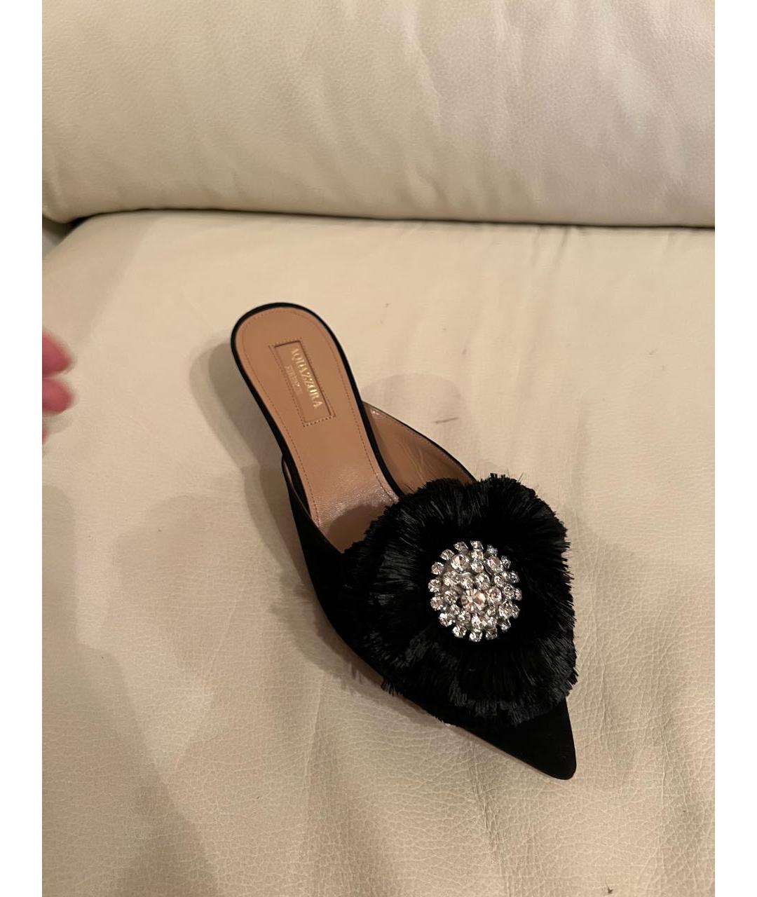 AQUAZZURA Черные замшевые мюли, фото 4