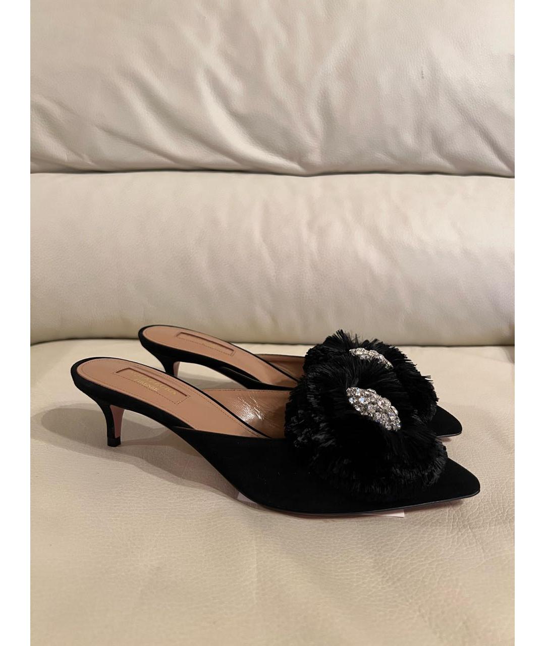 AQUAZZURA Черные замшевые мюли, фото 3