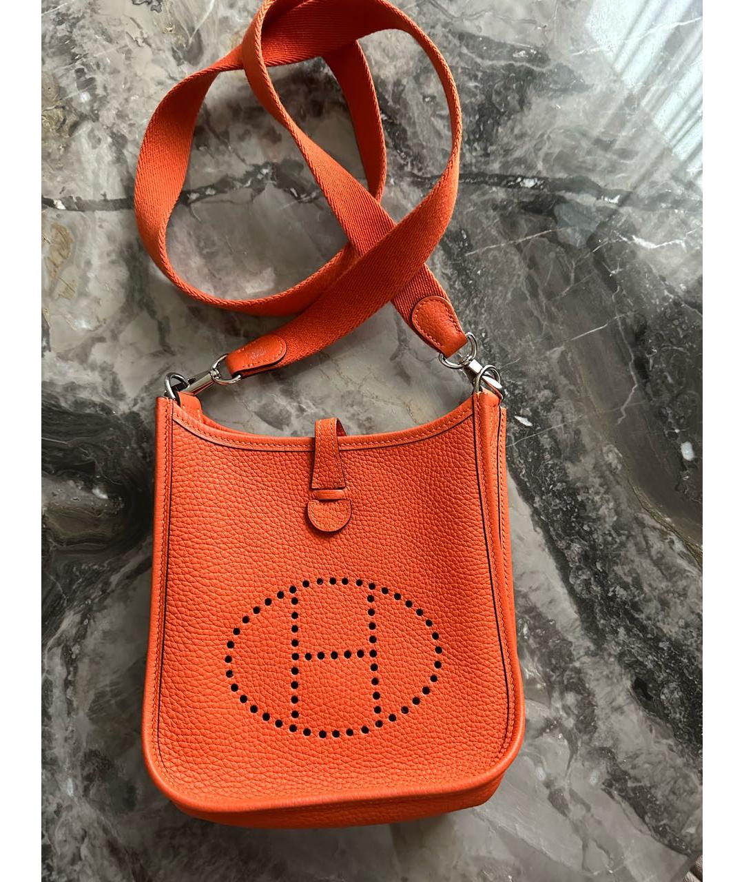 HERMES Оранжевая кожаная сумка через плечо, фото 6