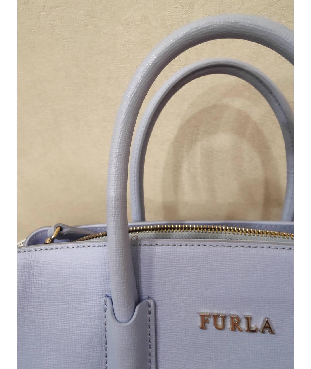 FURLA Голубая кожаная сумка с короткими ручками, фото 5