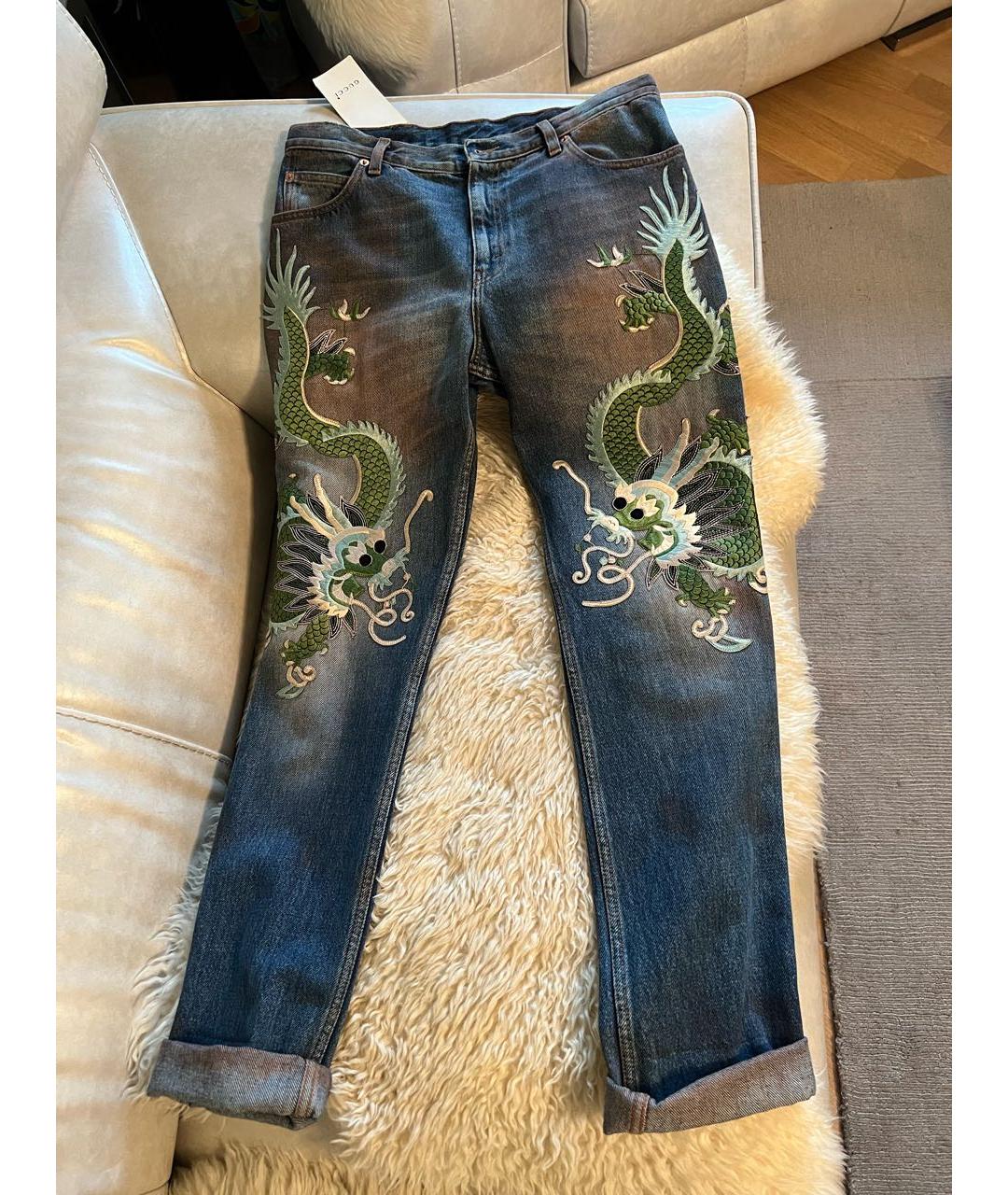 GUCCI Синие хлопковые прямые джинсы, фото 8