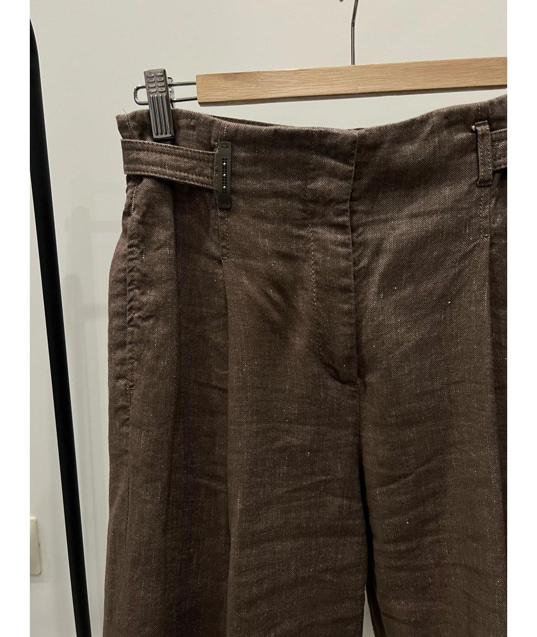 PESERICO Коричневые льняные брюки широкие, фото 4
