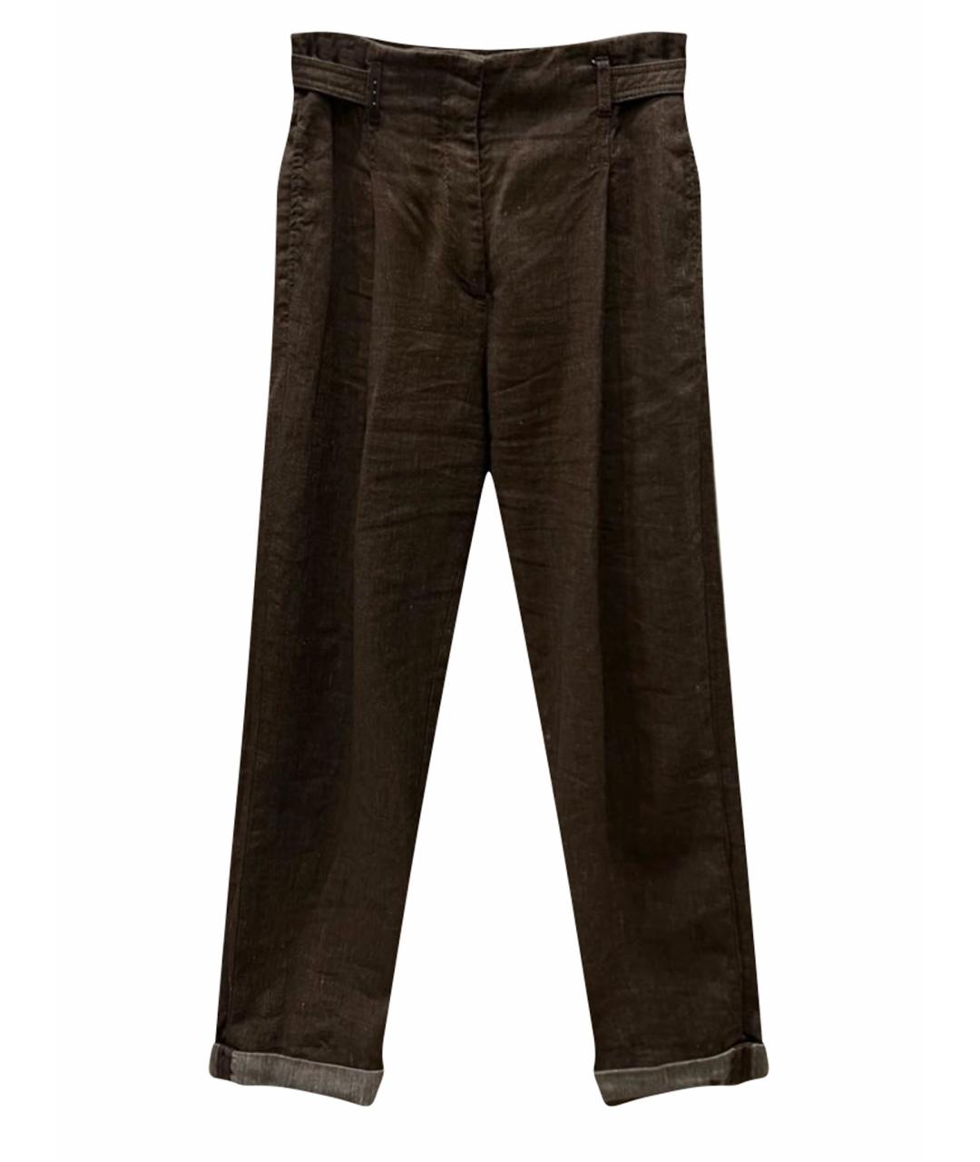 PESERICO Коричневые льняные брюки широкие, фото 1
