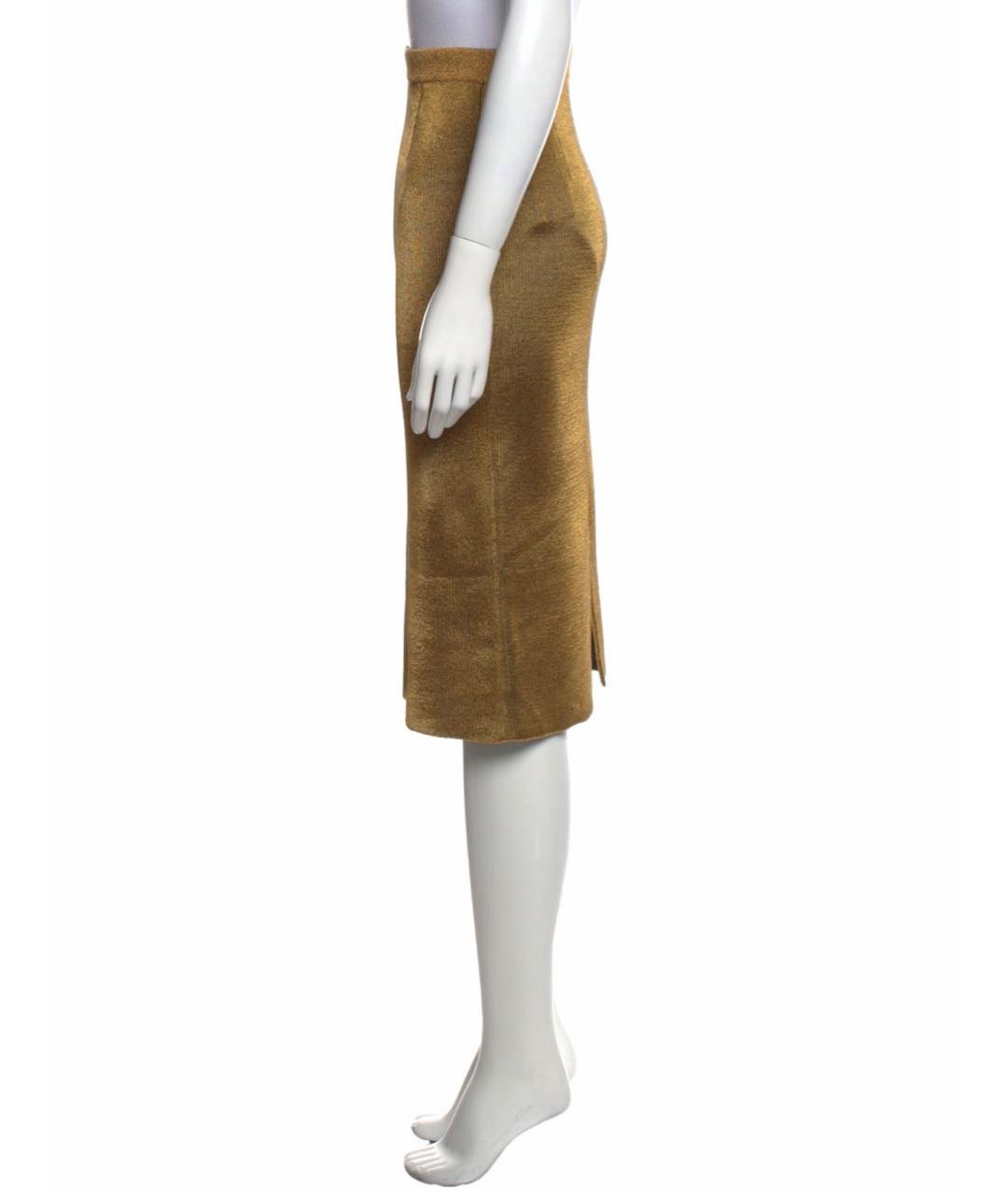 LOUIS VUITTON PRE-OWNED Золотая шерстяная юбка миди, фото 4