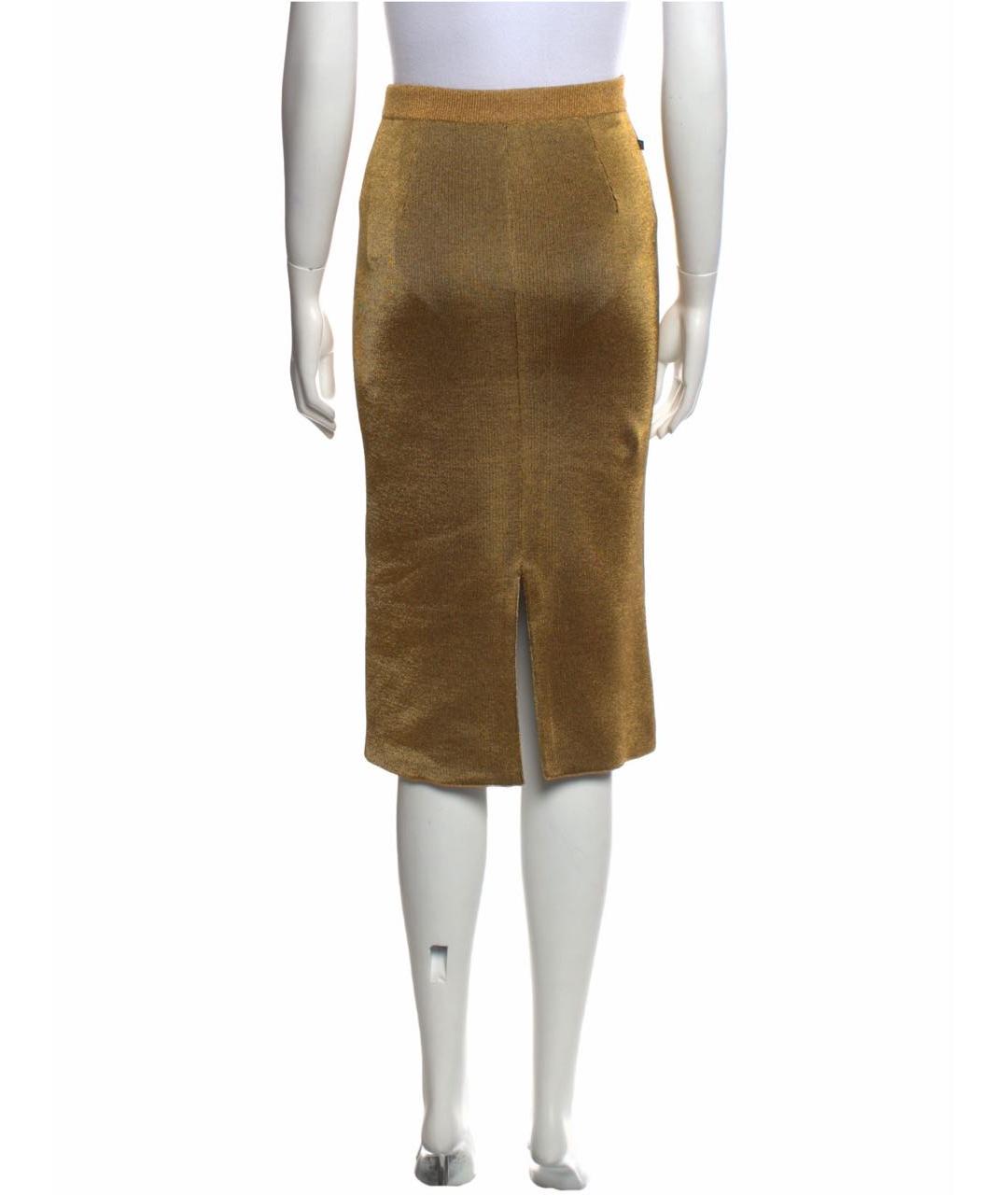 LOUIS VUITTON PRE-OWNED Золотая шерстяная юбка миди, фото 5