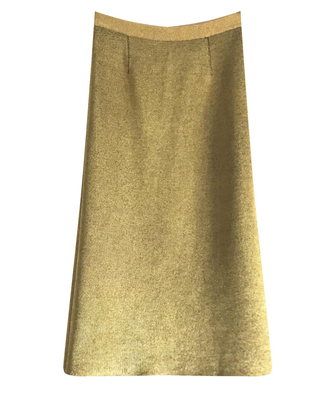 LOUIS VUITTON PRE-OWNED Золотая шерстяная юбка миди, фото 1
