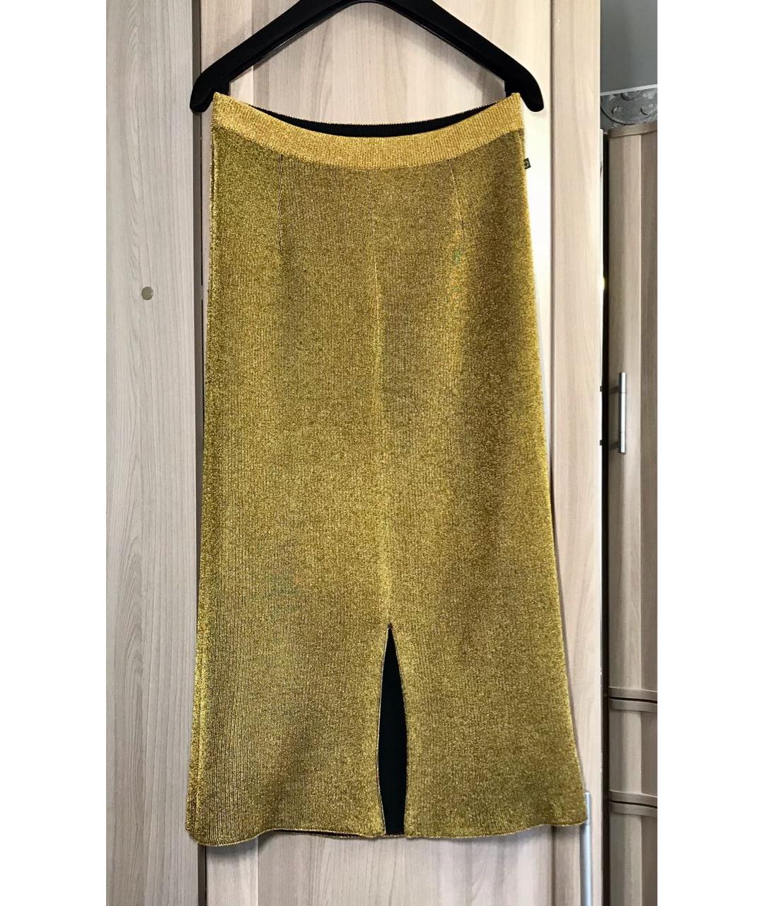 LOUIS VUITTON PRE-OWNED Золотая шерстяная юбка миди, фото 2
