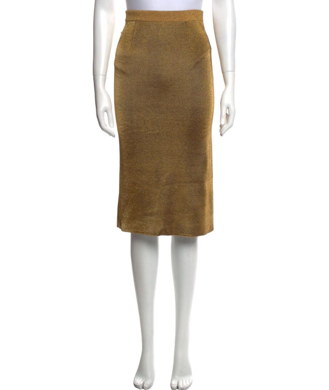 LOUIS VUITTON PRE-OWNED Золотая шерстяная юбка миди, фото 3