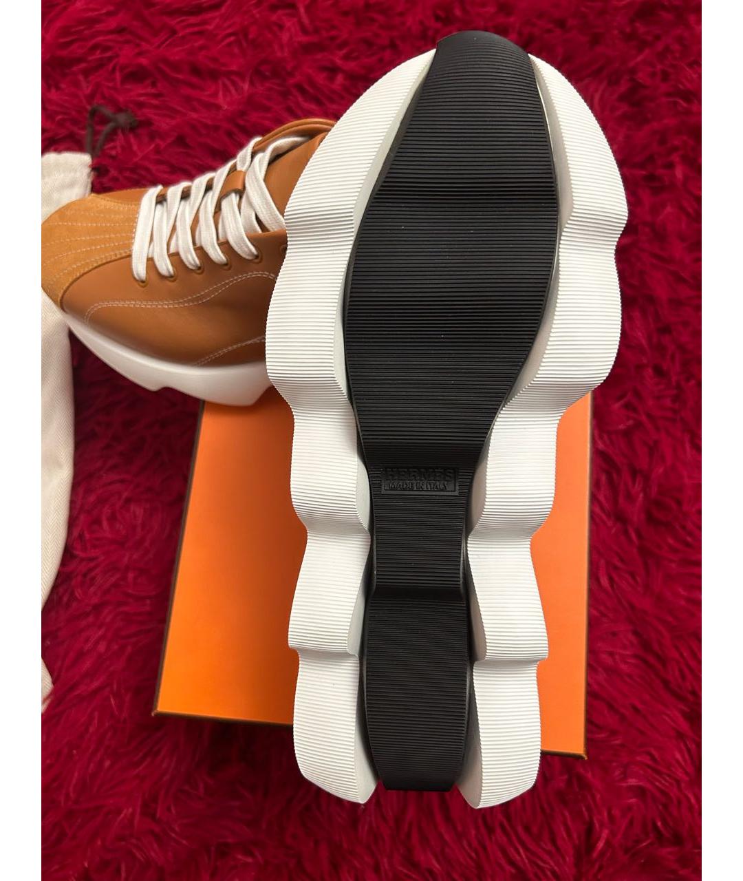 HERMES PRE-OWNED Оранжевое кожаные кроссовки, фото 6