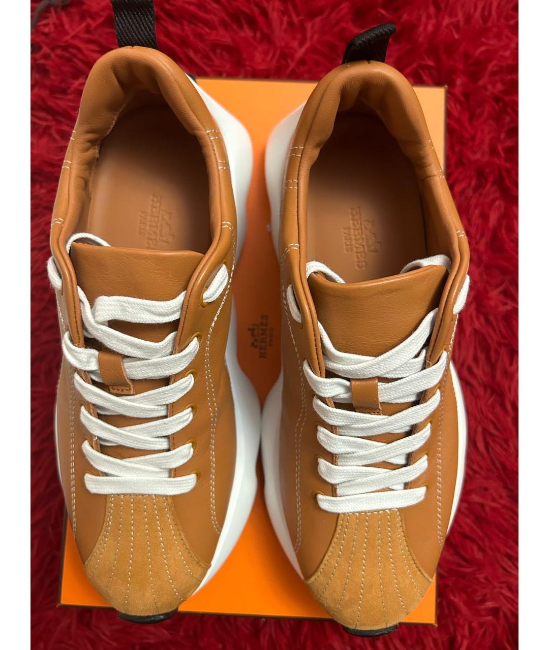 HERMES PRE-OWNED Оранжевое кожаные кроссовки, фото 2