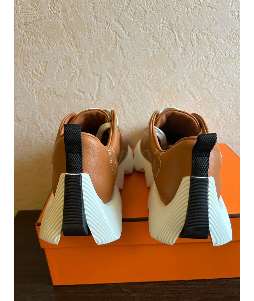 HERMES PRE-OWNED Оранжевое кожаные кроссовки, фото 4