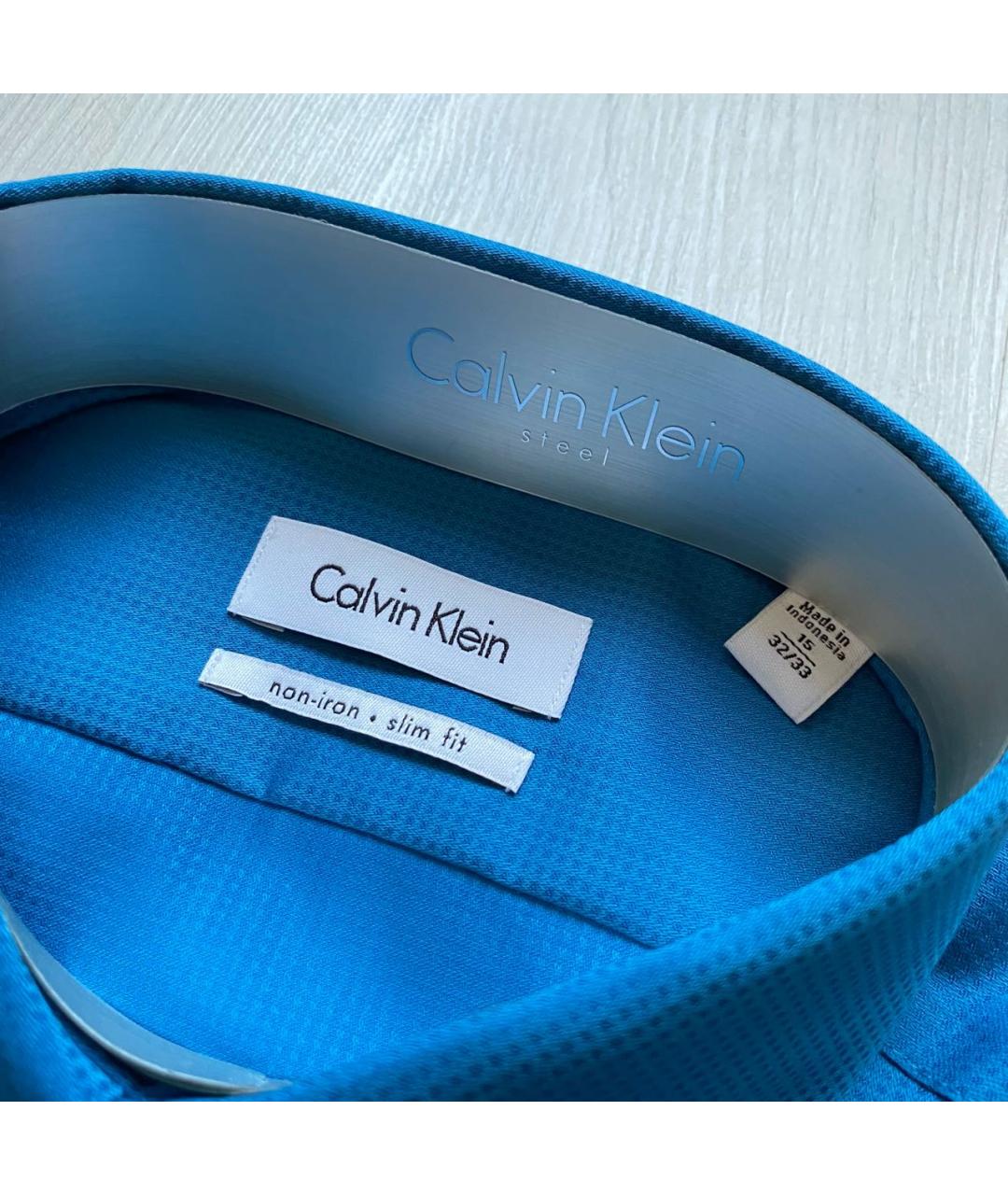 CALVIN KLEIN Голубая хлопковая кэжуал рубашка, фото 4