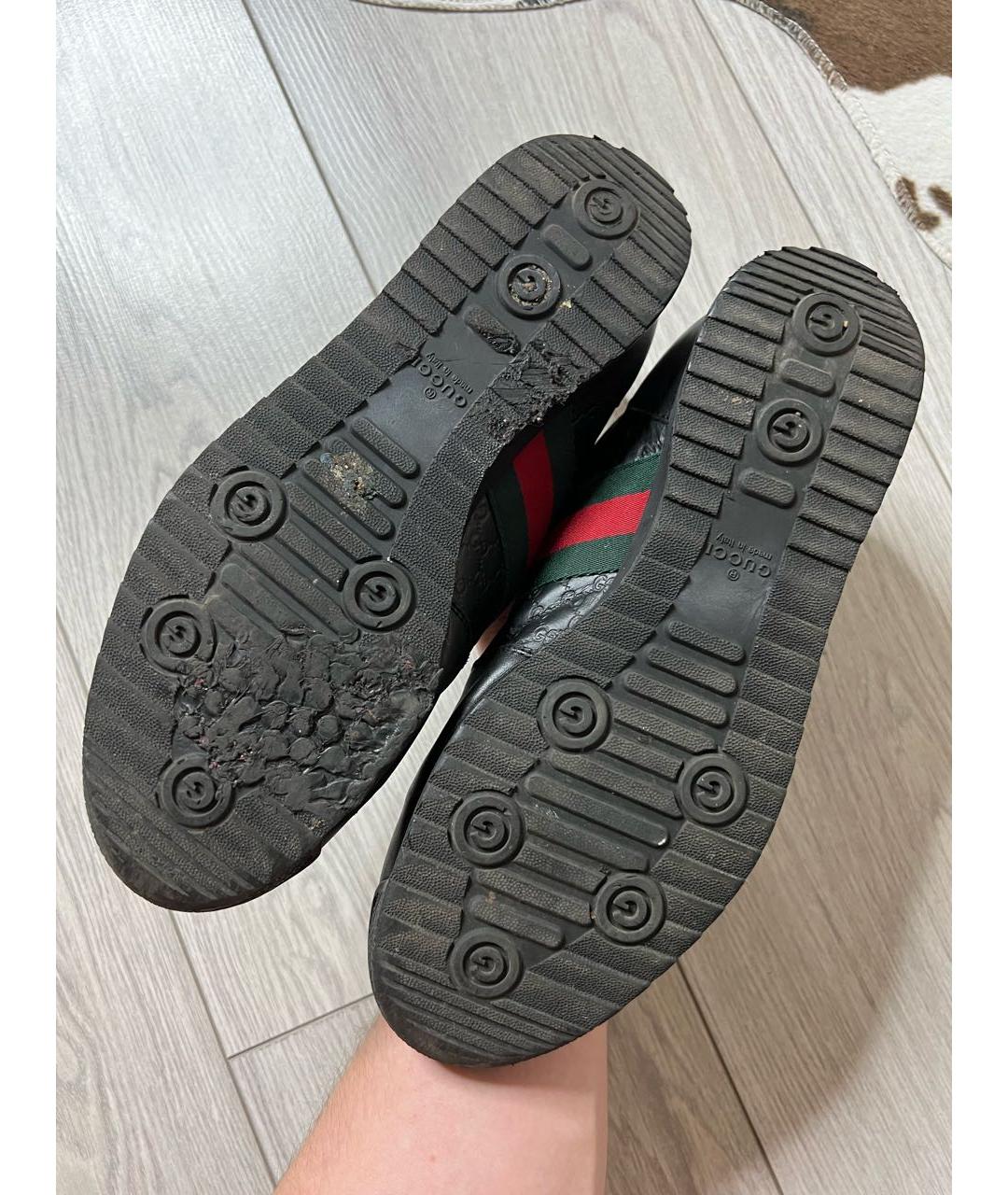 GUCCI Черные кожаные низкие кроссовки / кеды, фото 5