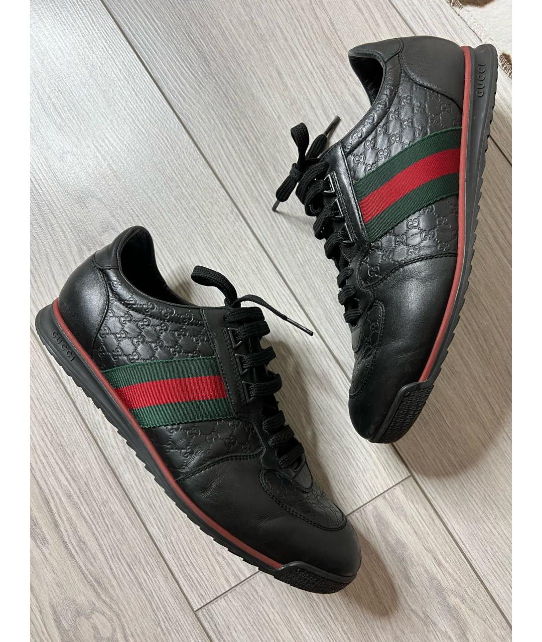 GUCCI Черные кожаные низкие кроссовки / кеды, фото 2