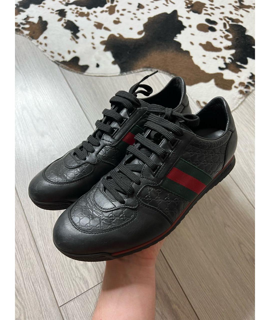GUCCI Черные кожаные низкие кроссовки / кеды, фото 3