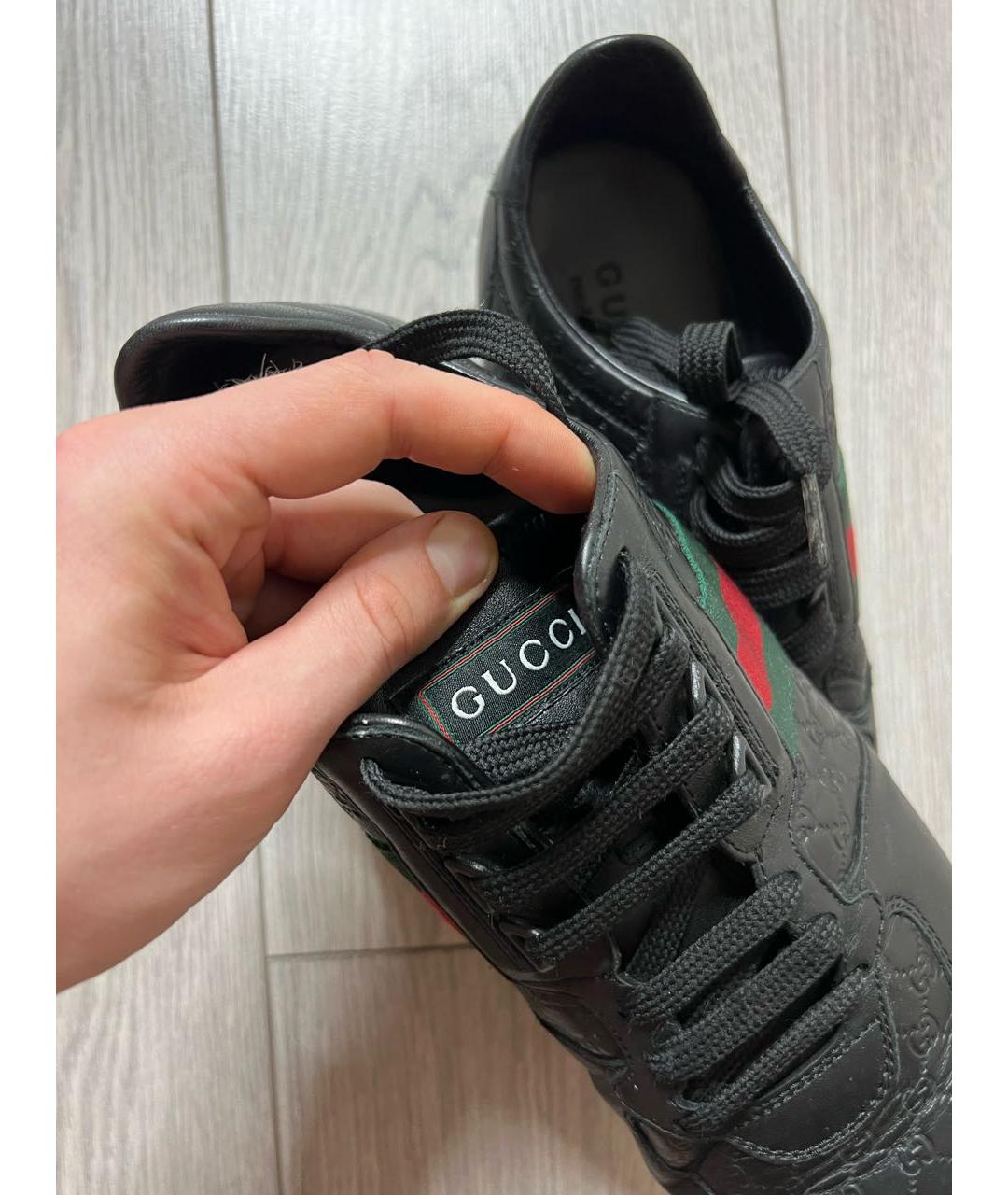 GUCCI Черные кожаные низкие кроссовки / кеды, фото 6