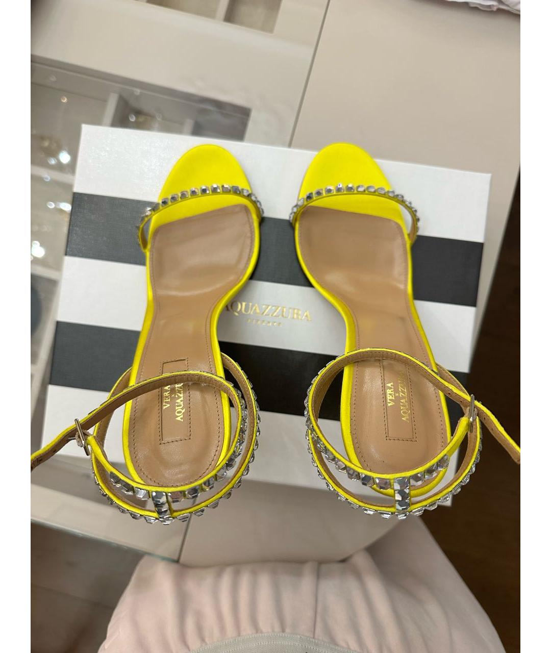 AQUAZZURA Желтые кожаные босоножки, фото 3