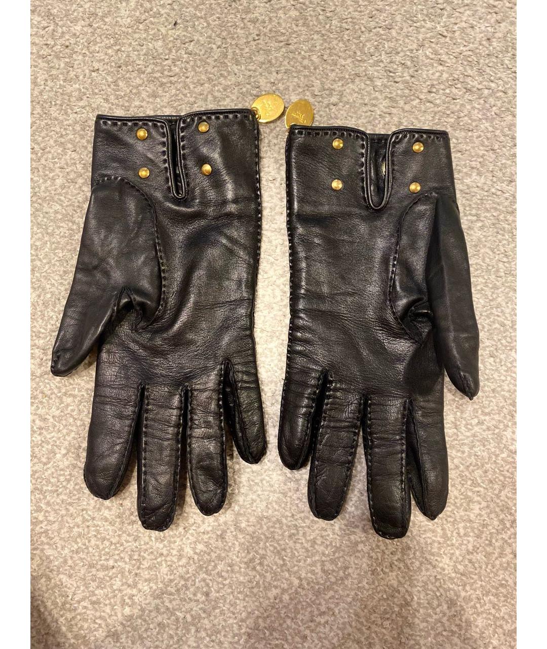 CHRISTIAN DIOR Черные кожаные перчатки, фото 2