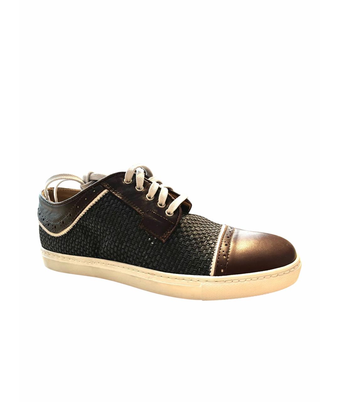 POLLINI Коричневые кожаные кеды, фото 1