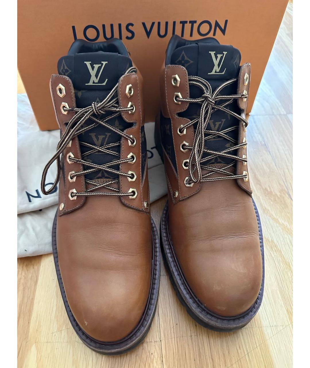 LOUIS VUITTON Коричневые кожаные высокие ботинки, фото 2