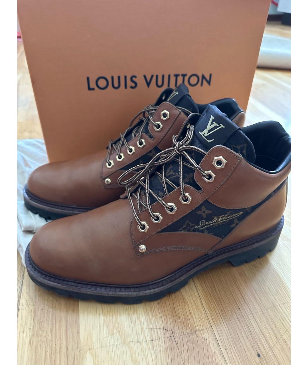 LOUIS VUITTON PRE-OWNED Коричневые кожаные высокие ботинки, фото 5